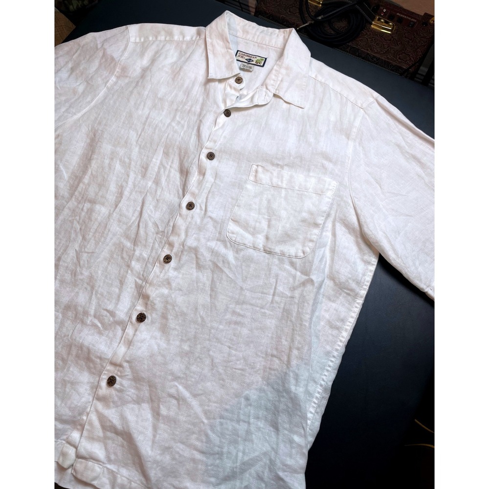 Caribbean Joe XL White 100% Linen Short Sleeve Button Down Shirt Mens